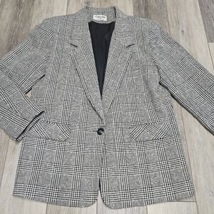 Alfred Dunner Vintage Houndstooth Plaid Wool Blend Blazer Women's 14 Plus